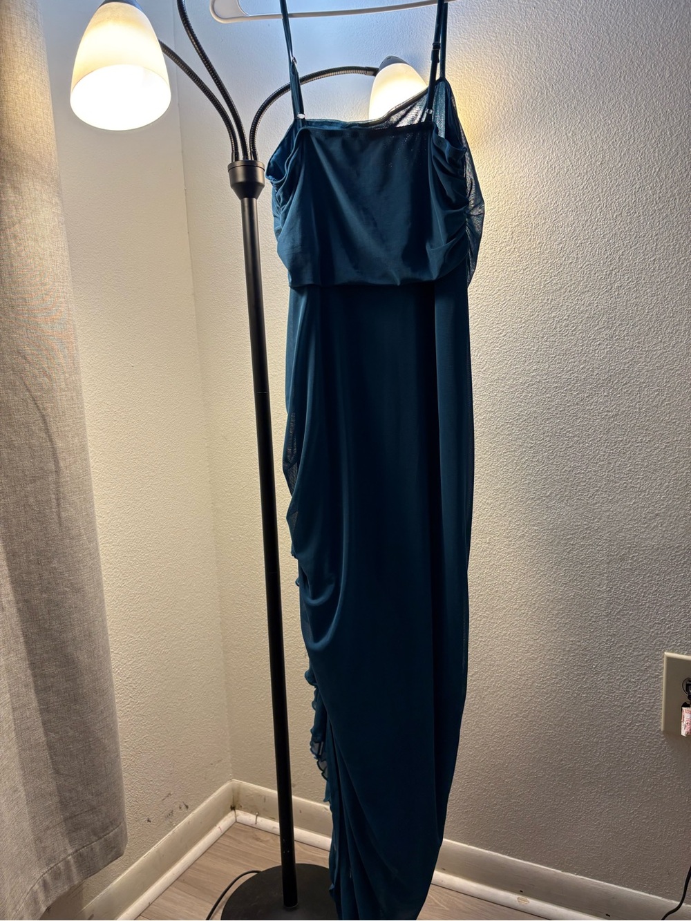 Teal Blue Spaghetti-Strap Evening Dress